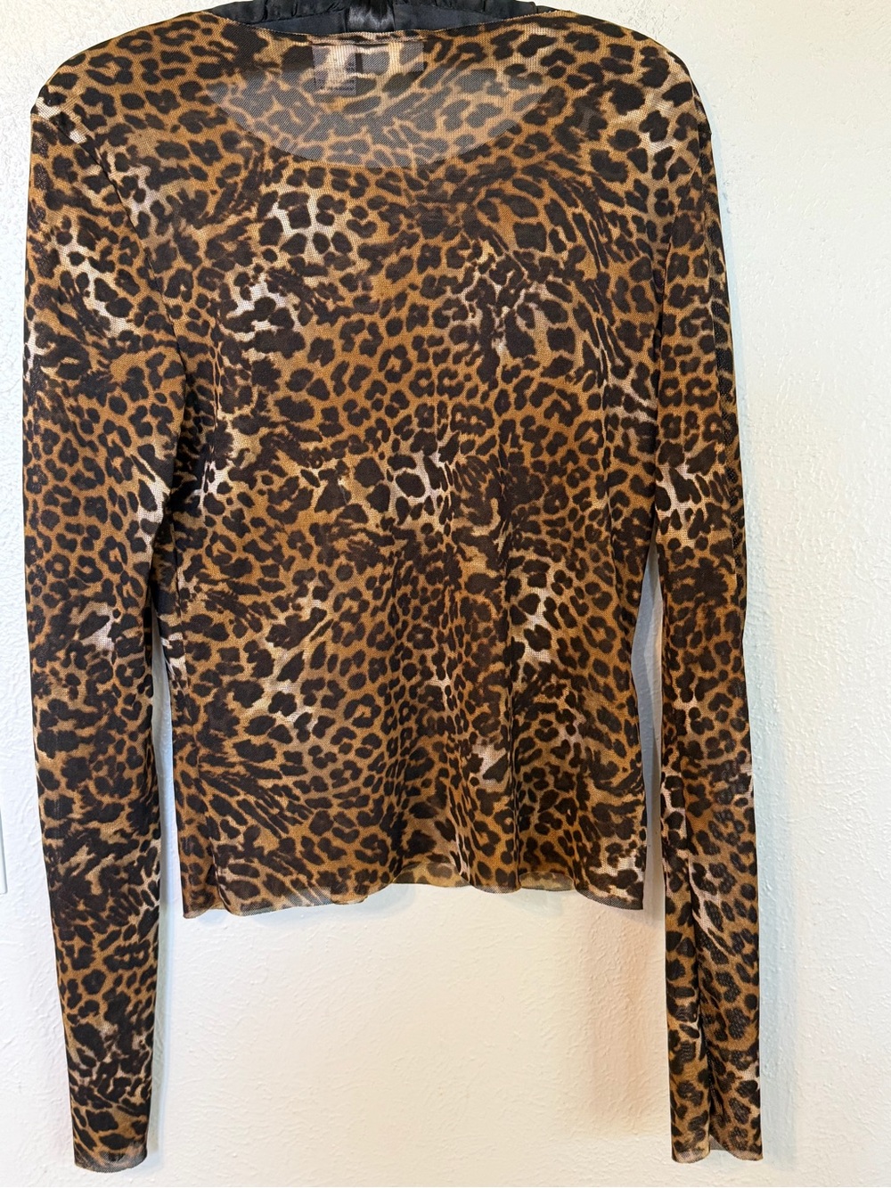 Y2K 2000’s Mesh Vintage Sheer Leopard Print Long Sleeve Top Tee XL Women’s